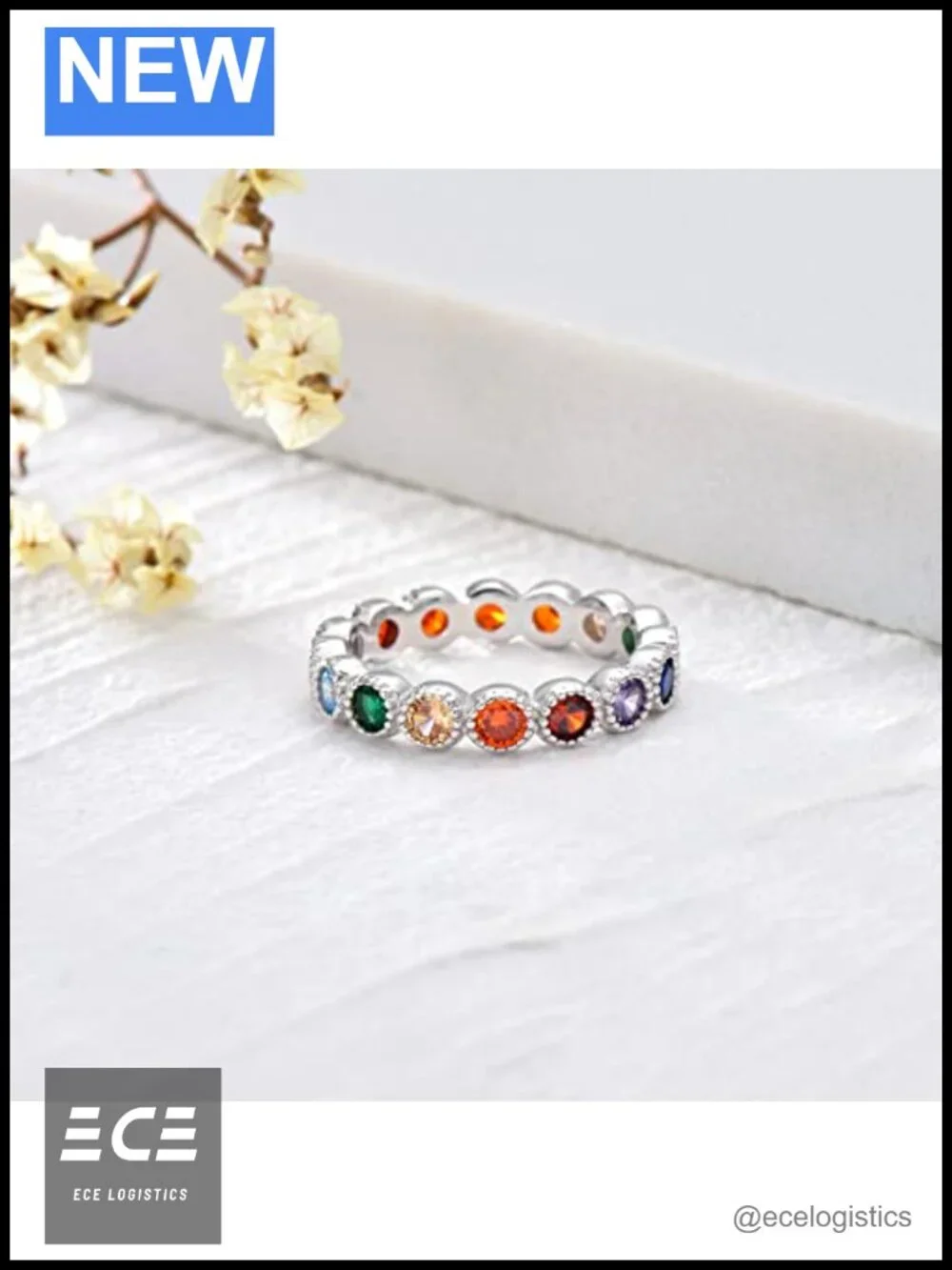 925 Sterling Silver Round Chakra Ring Cubic Zirconia Statement Ring for Women